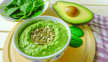 Avocado- og spinatdip med ristede solsikkekerner