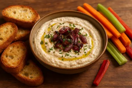 Bagte løg- og ricottadip