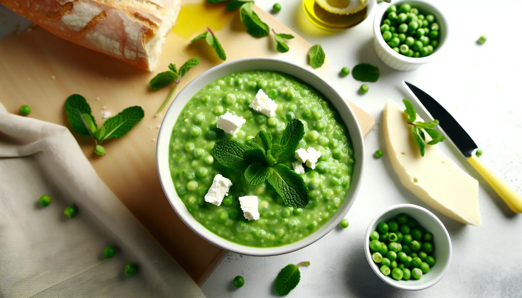 Blendet ærtecreme med mynte og feta