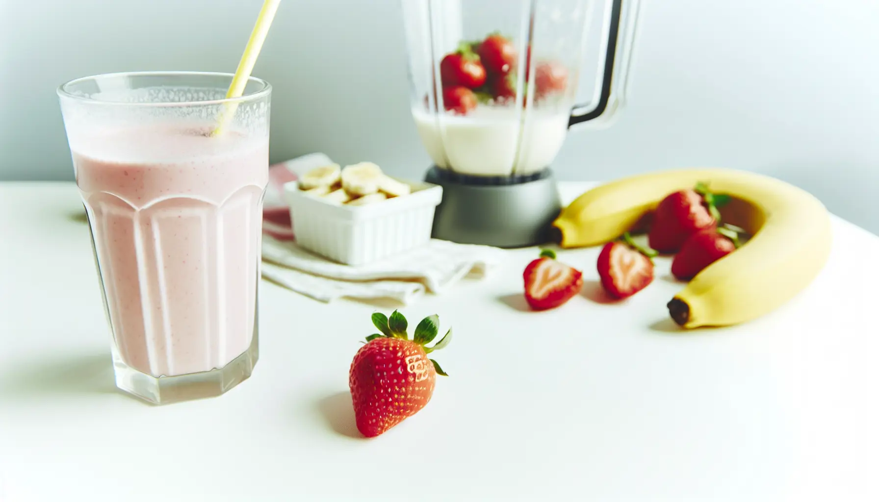 Blid jordbær- og bananmilkshake uden tilsat sukker