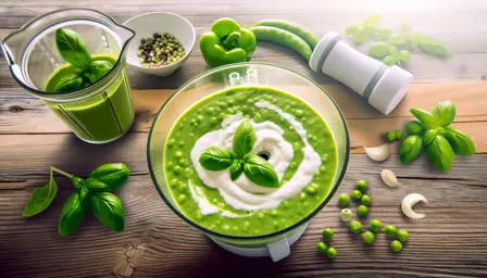 Blød grøn ærtesuppe med basilikum og yoghurt