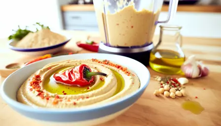 Blød hummus med bagt peberfrugt og hvidløg