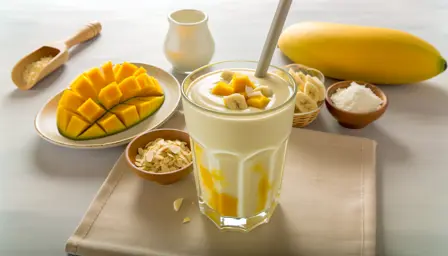 Blød mango- og bananmilkshake uden tilsat sukker
