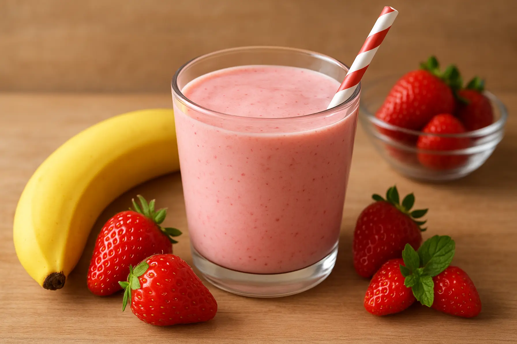 Børnevenlig banan-jordbærsmoothie