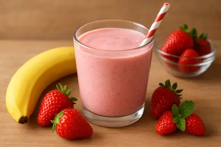 Børnevenlig banan-jordbærsmoothie