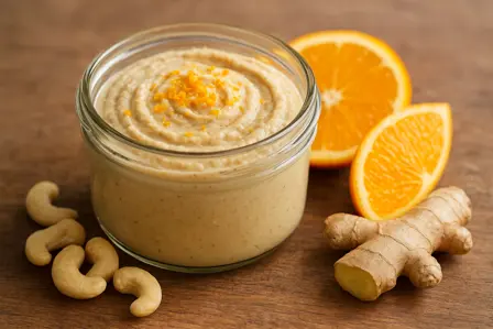 Cashewsmør med appelsin og ingefær