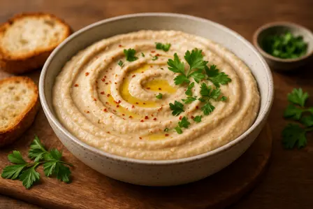 Cremet bønnepuré med tahini og hvidløg
