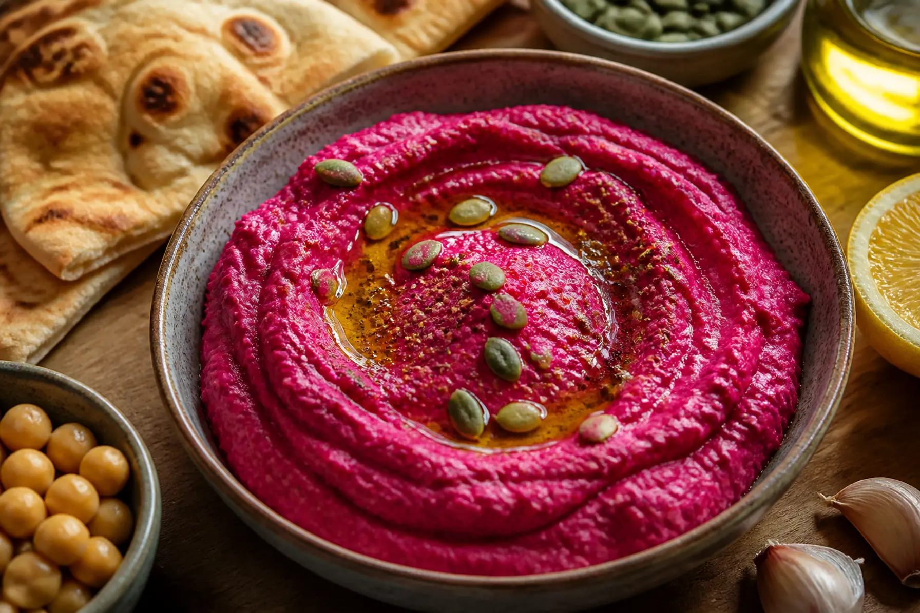 Cremet rødbedehummus med citron og spidskommen