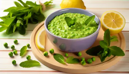 Farverig ærtecreme med mynte og citron
