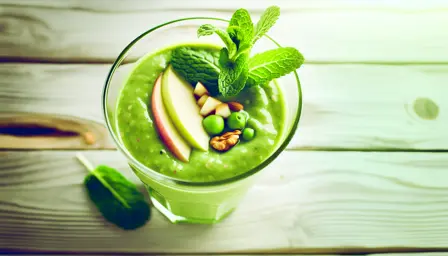 Farverig ærtesmoothie med æble og mynte
