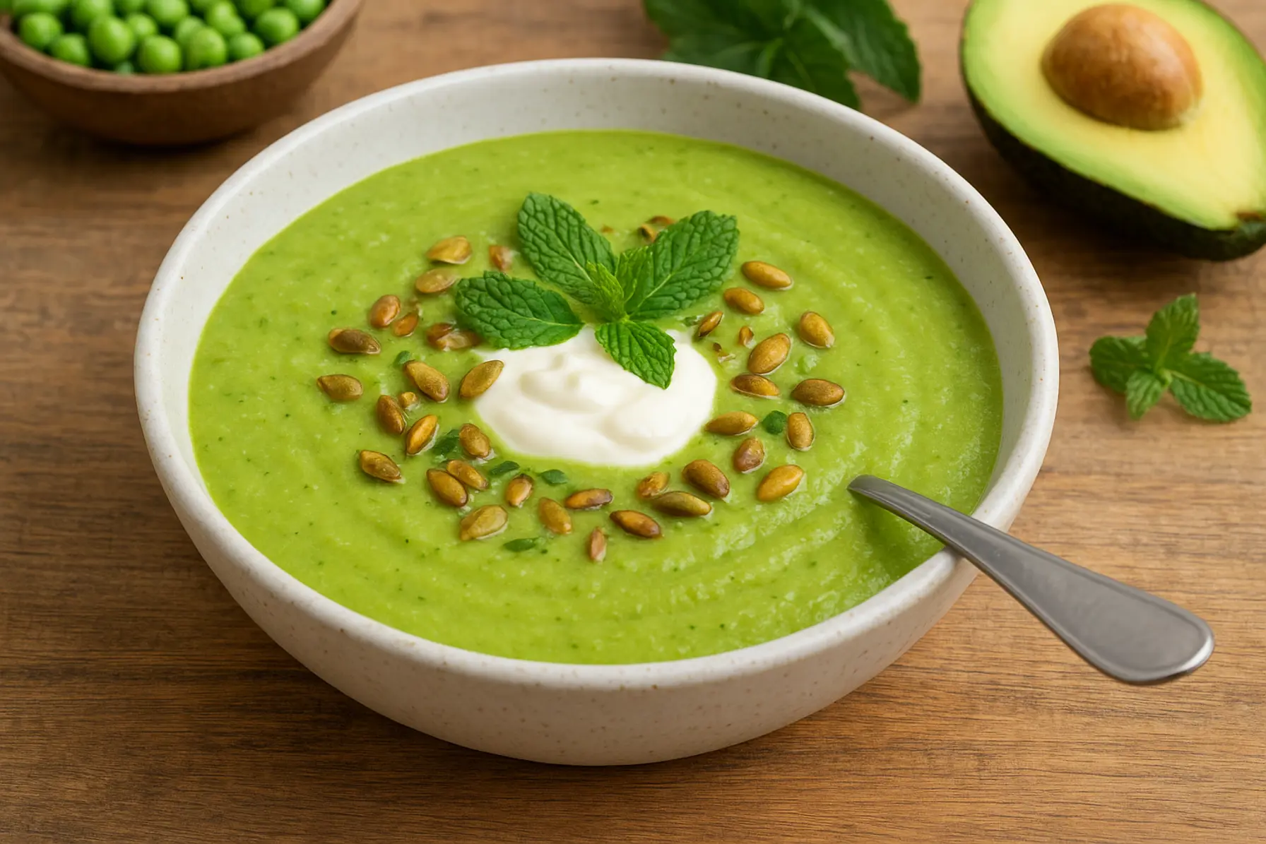Grøn ærte- og avocadosuppe