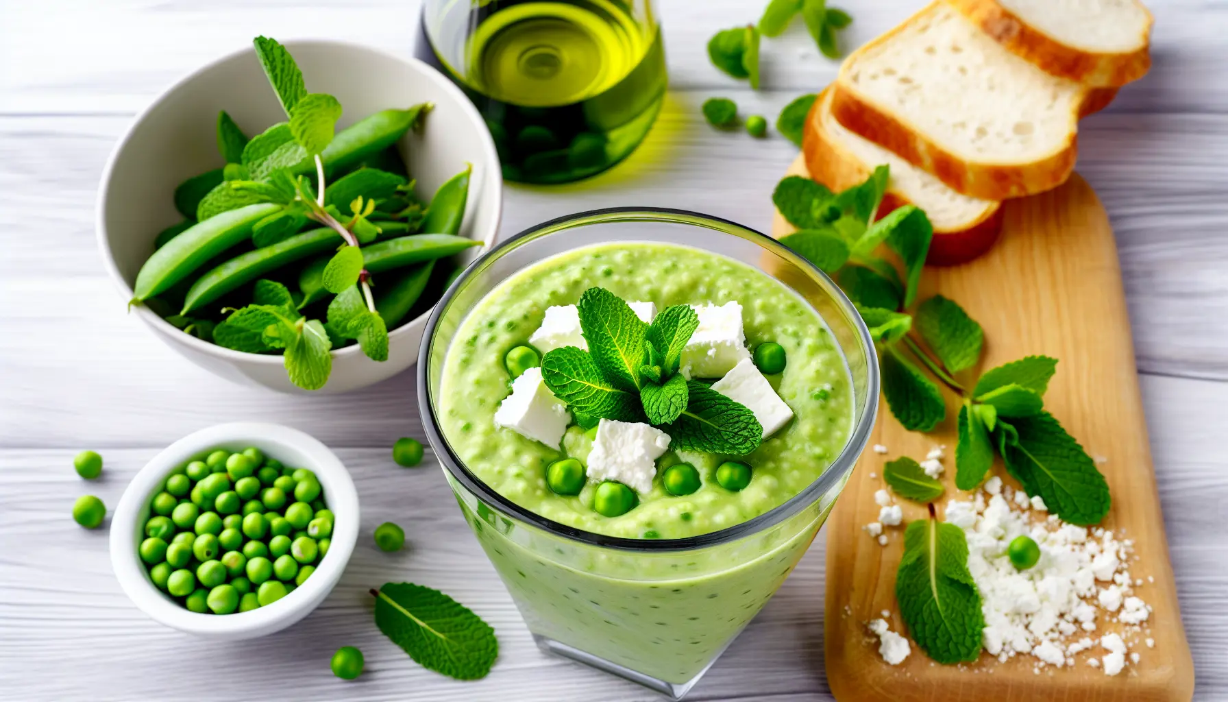 Grøn ærtecreme med mynte og feta