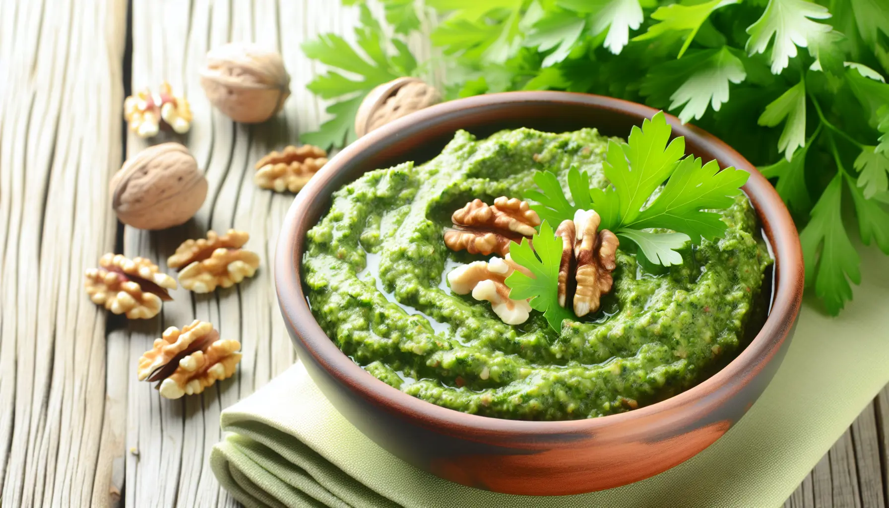 Groft persillepesto med valnødder