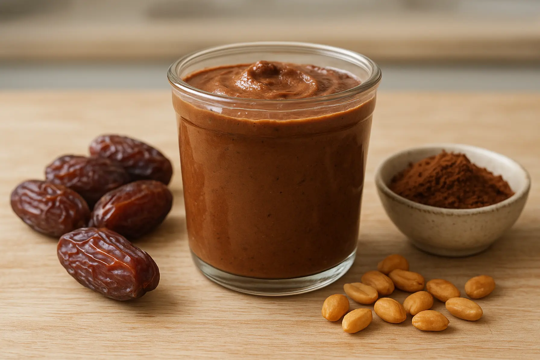 Hurtig peanutcreme med kakao og dadler