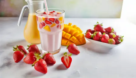 Jordbær- og mango milkshake uden tilsat sukker