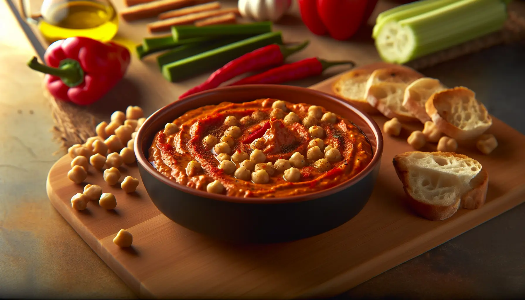 Krydret kikærte- og peberfrugtedip