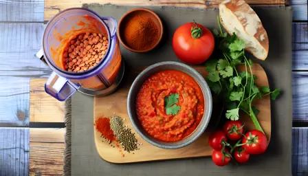 Krydret linse- og tomatpuré i skål