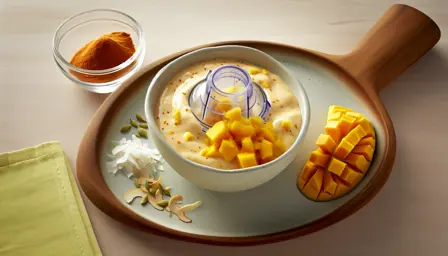 Krydret mango- og kokosis med ingefær