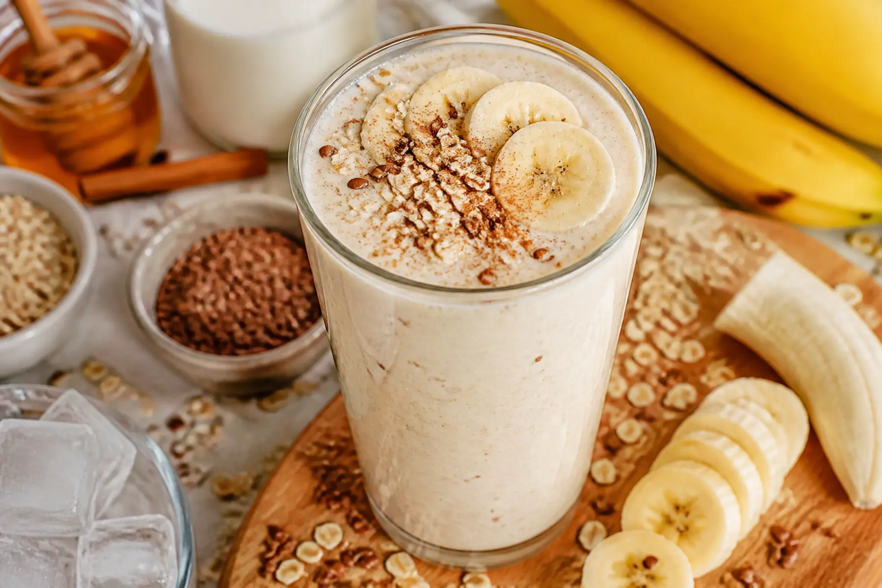 Mættende banan-smoothie med havregryn