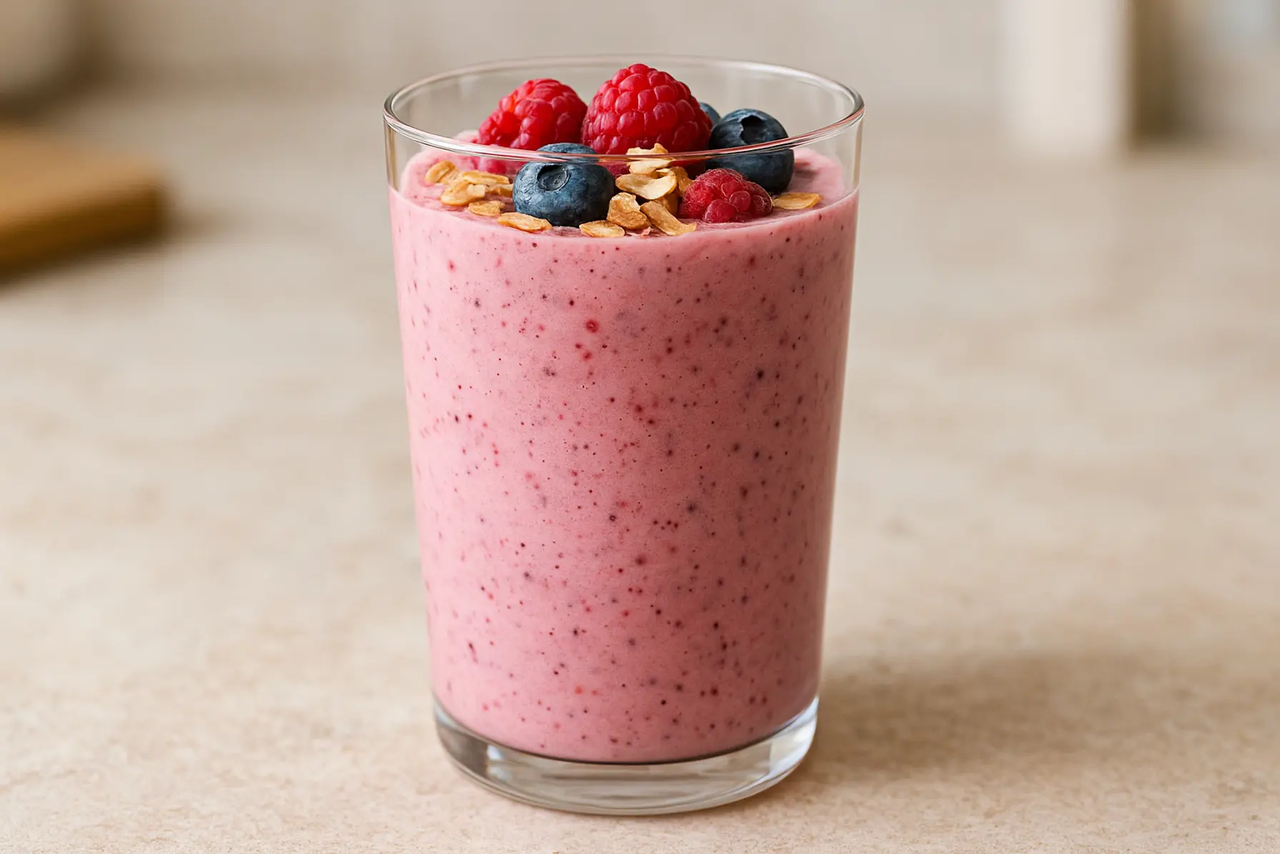 Mættende havre- og mandelsmoothie med bær