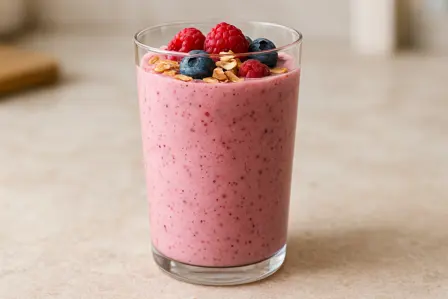 Mættende havre- og mandelsmoothie med bær