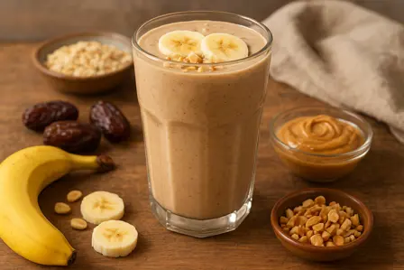 Mættende morgen-smoothie med peanutcreme og dadler