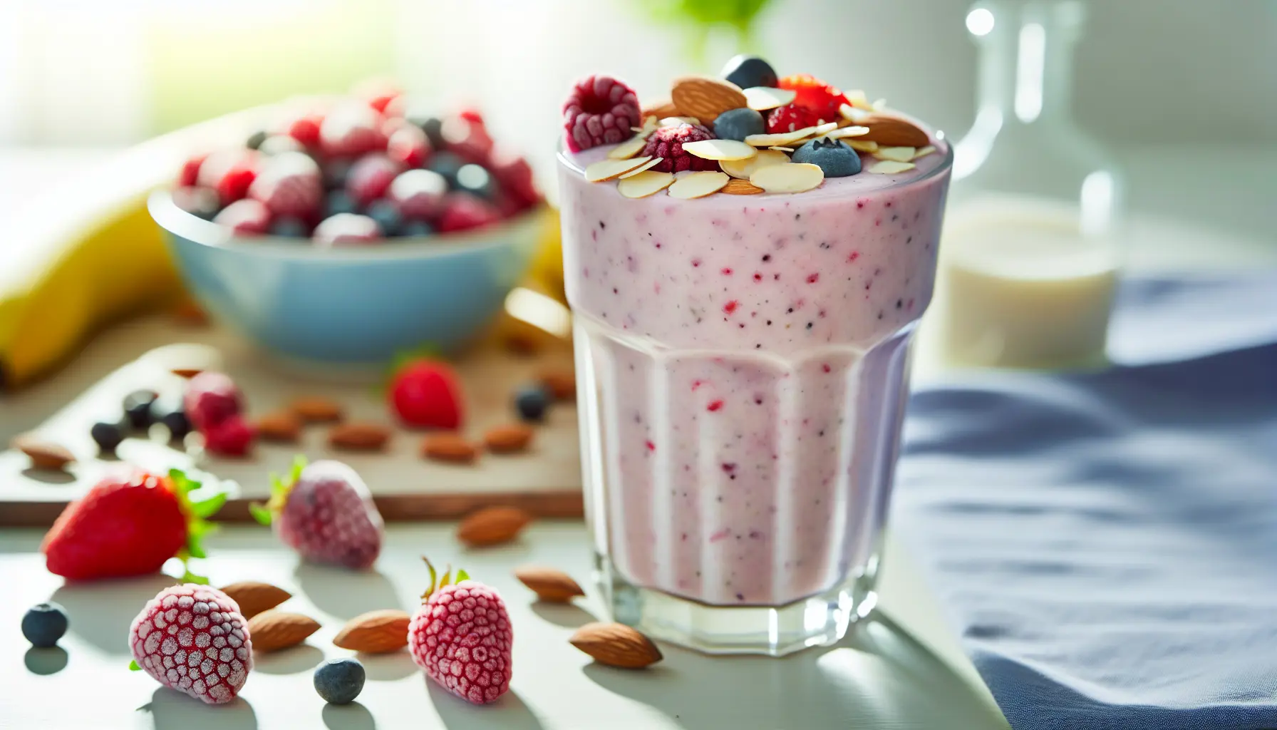 Mandel- og bærshake til mellemmåltid