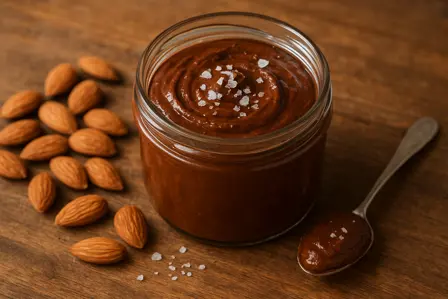 Mørk chokolade-mandelsmør med havsalt