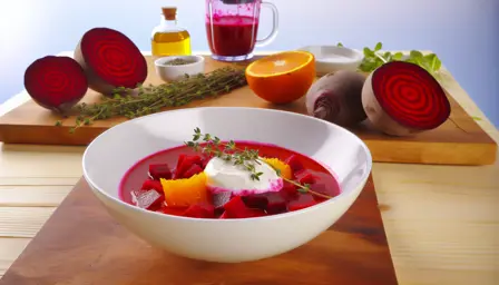 Rødbedesuppe med appelsin og timian