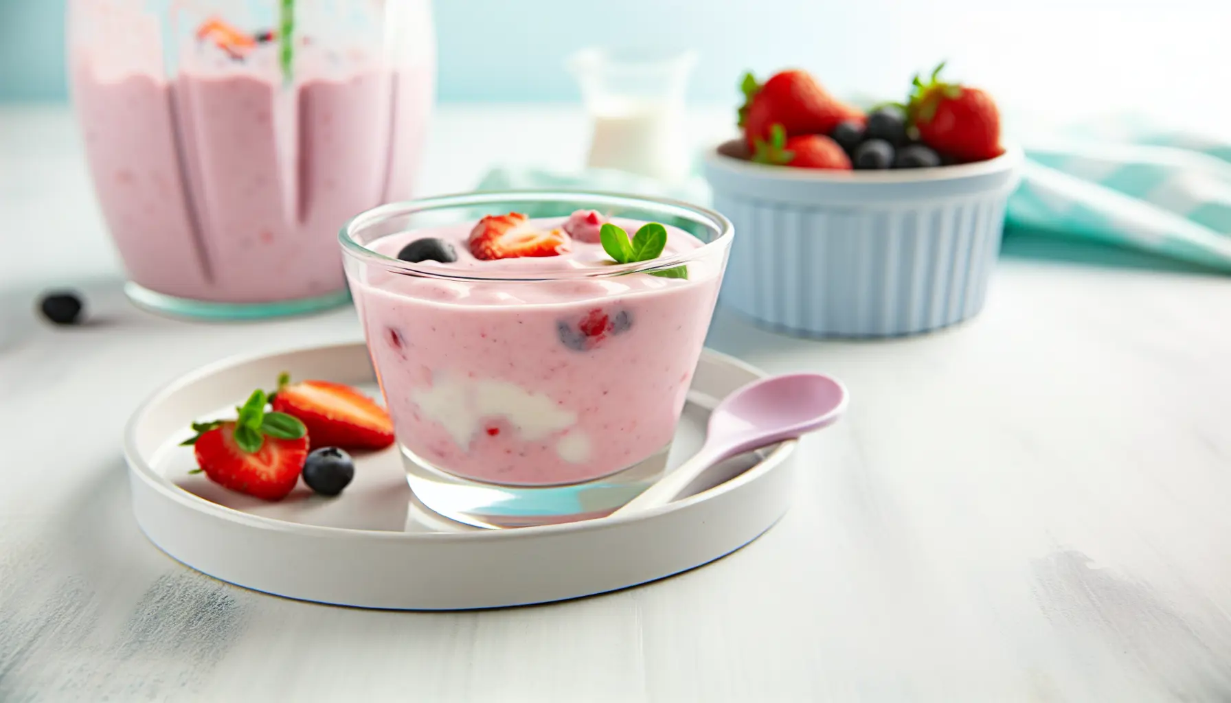 Sød bær- og yoghurtblend til små smagsløg