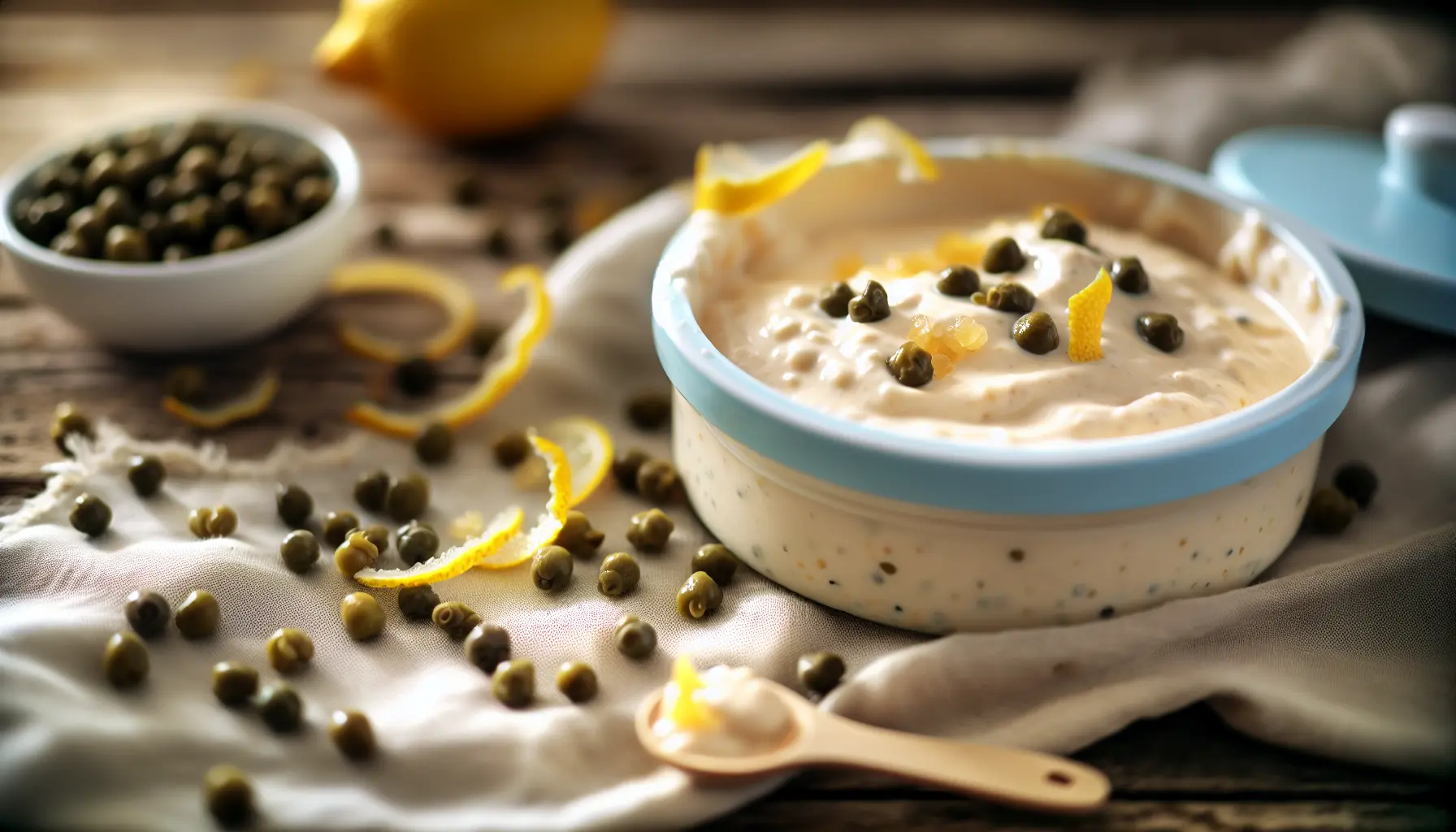 Sødmefuld mandelcreme med kapers og citron