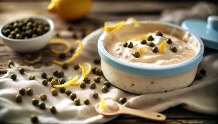 Sødmefuld mandelcreme med kapers og citron