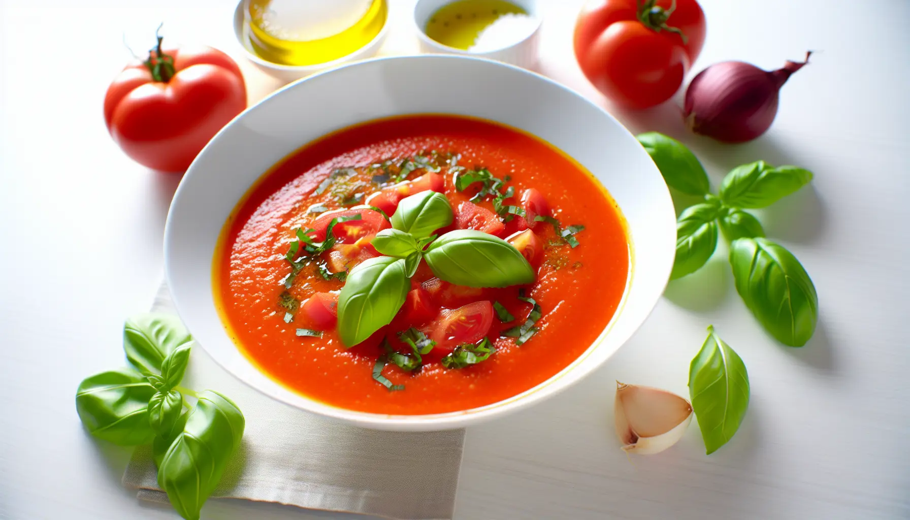 Solmodnet tomatsuppe med basilikum