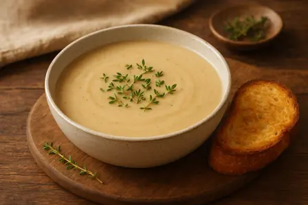 Varm kastanjesuppe med porre og timian