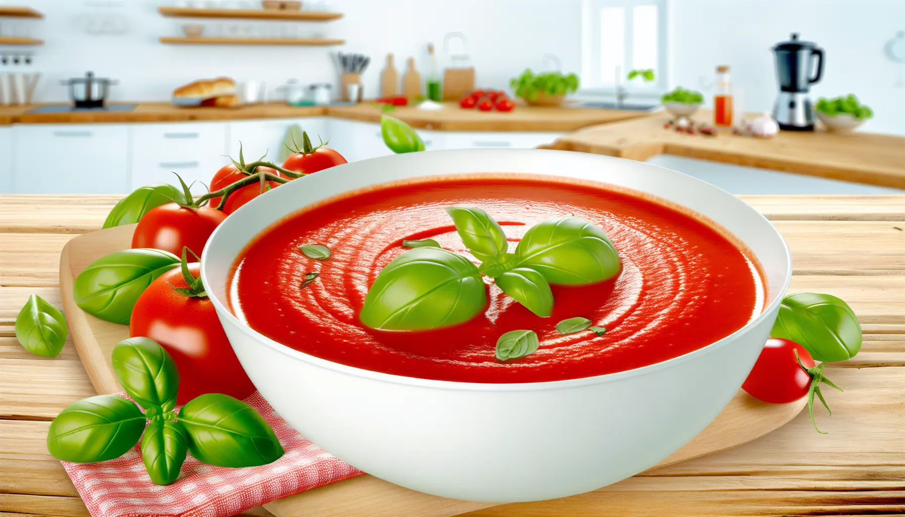 Varm tomatsuppe med basilikum