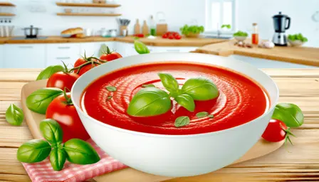 Varm tomatsuppe med basilikum